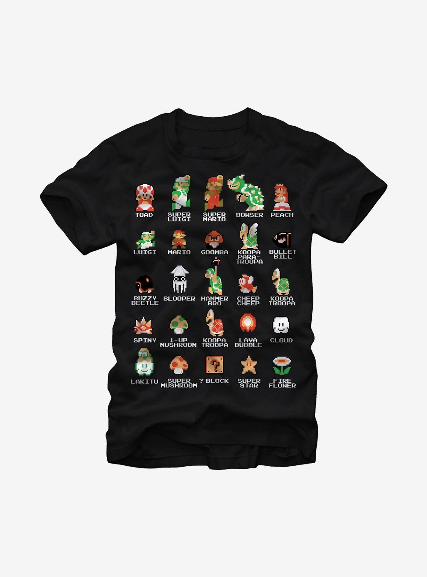Nintendo Super Mario Bros Character Guide T-Shirt | Premium Unisex T-Shirt, Trending Graphic Tee