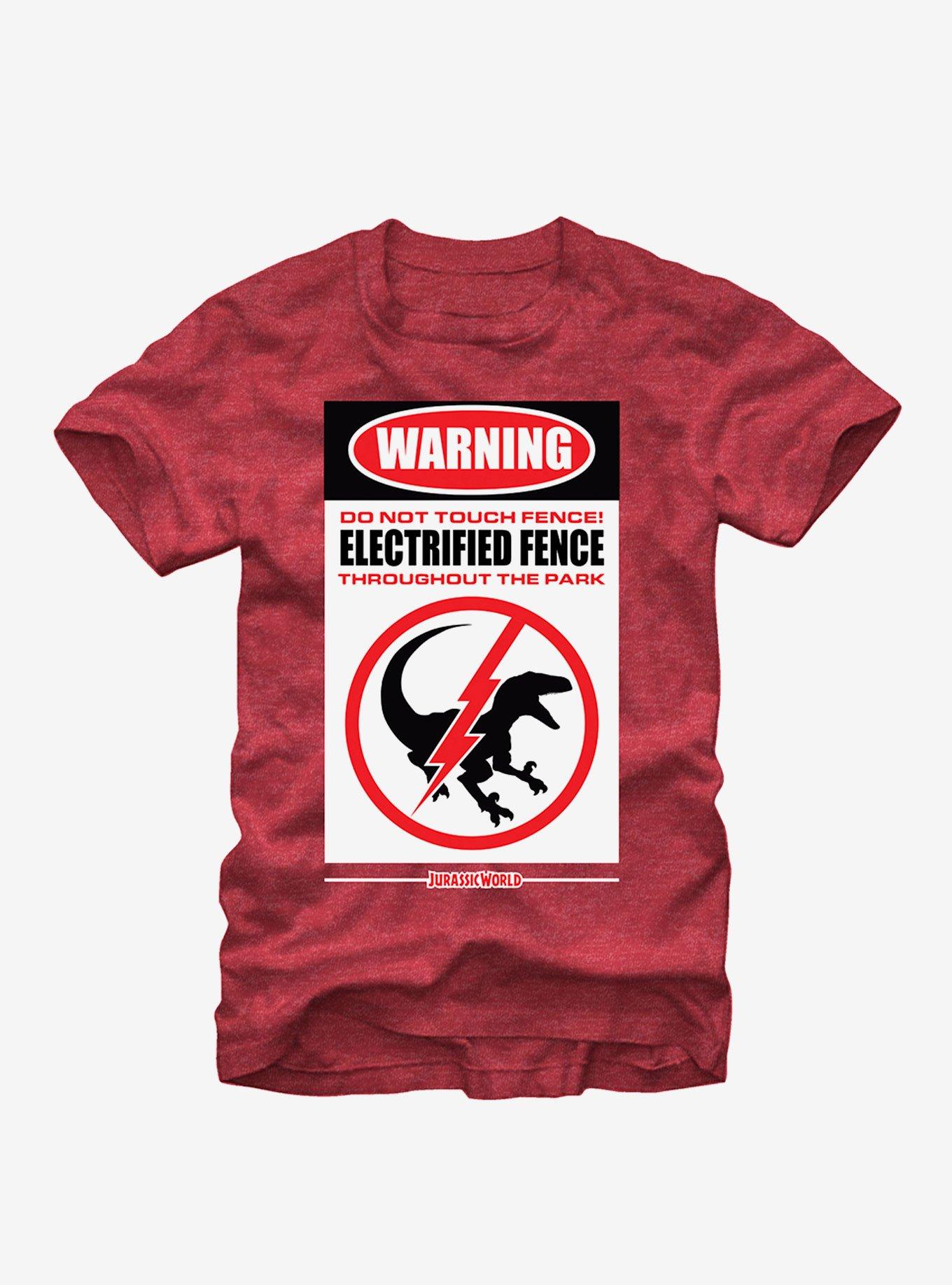 Jurassic World Warning Electrified Fence T-Shirt | Graphic T-Shirt for Unisex