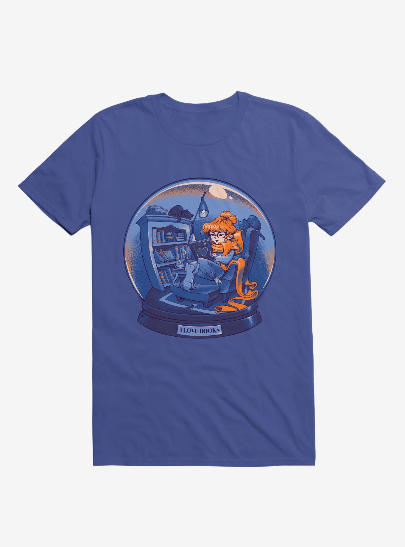 I Love Books And Cats Royal Blue Shirt T Shirt Clean Design