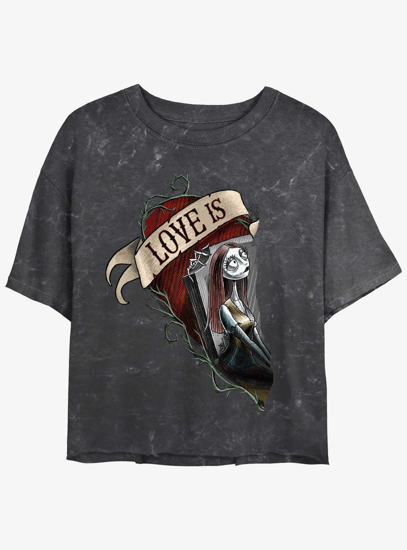 Cartoon The Nightmare Before Christmas Sally Loves Mineral Wash Girls Crop Shirt T Shirt Minimal Style