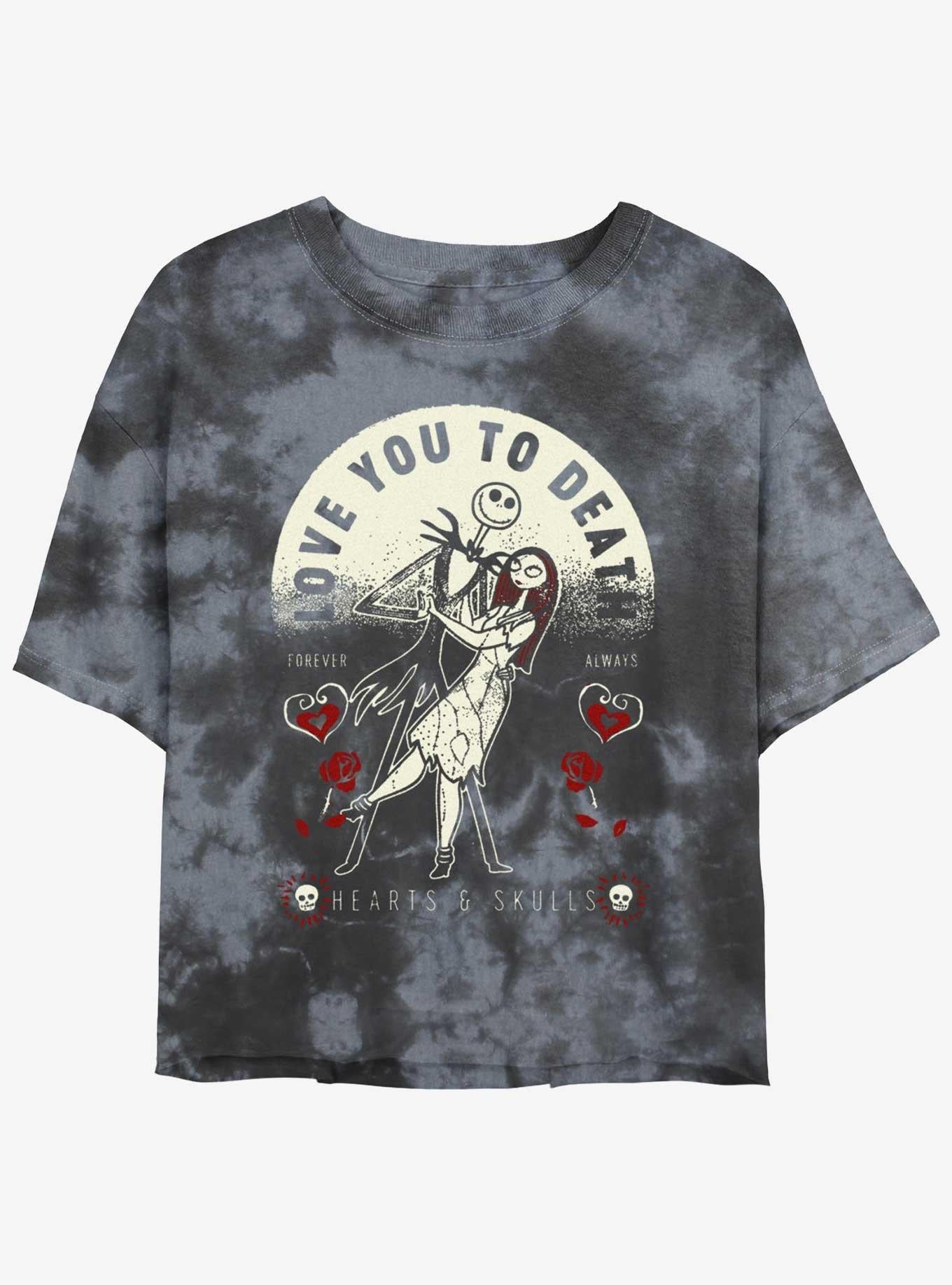 The Nightmare Before Christmas Jack Sally Love You To Death Tie Dye Girls Crop Shirt T Shirt Everyday Wear