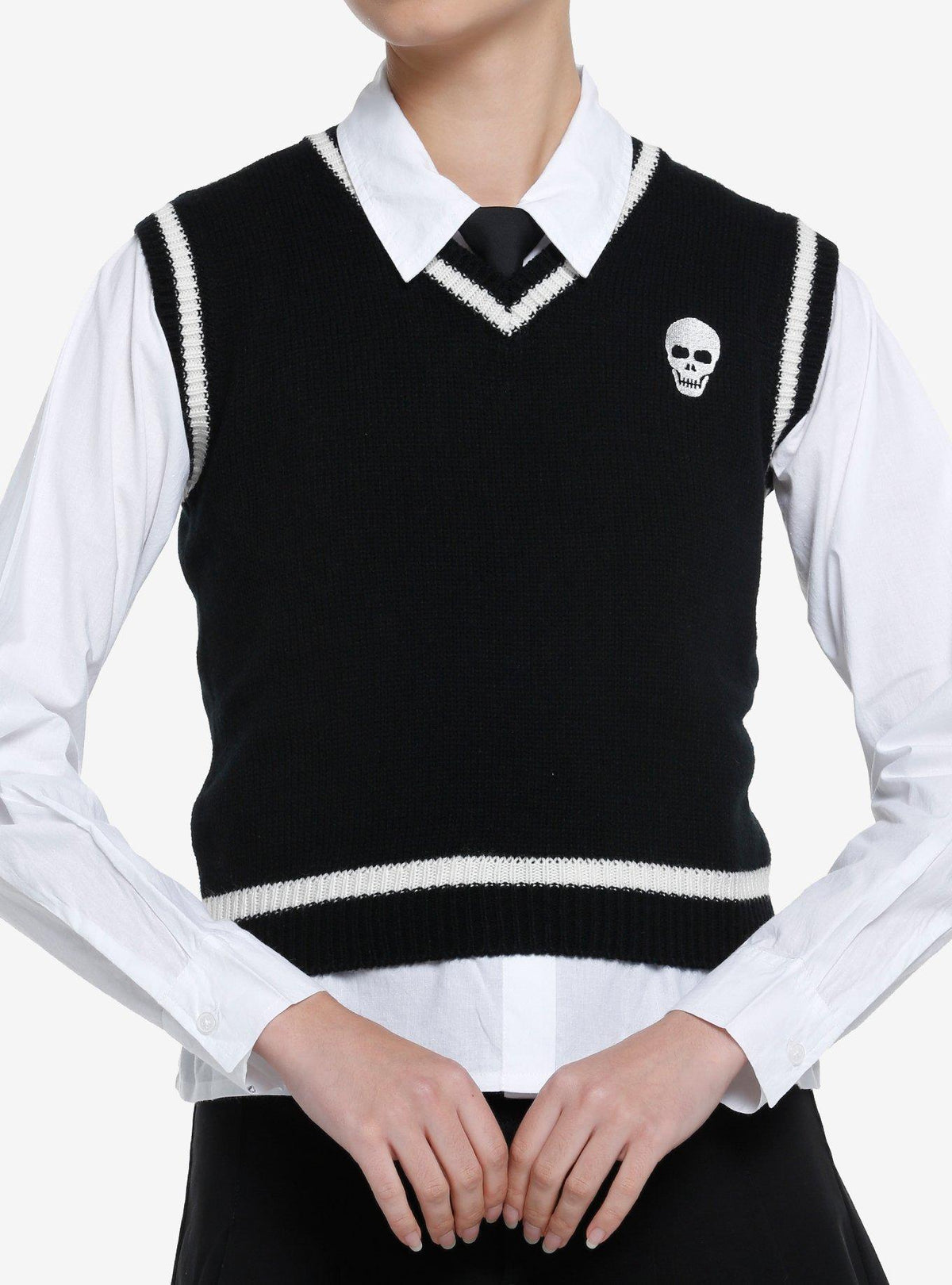 Thorn & Fable Skull Tie Twofer Girls Sweater Vest Shirt