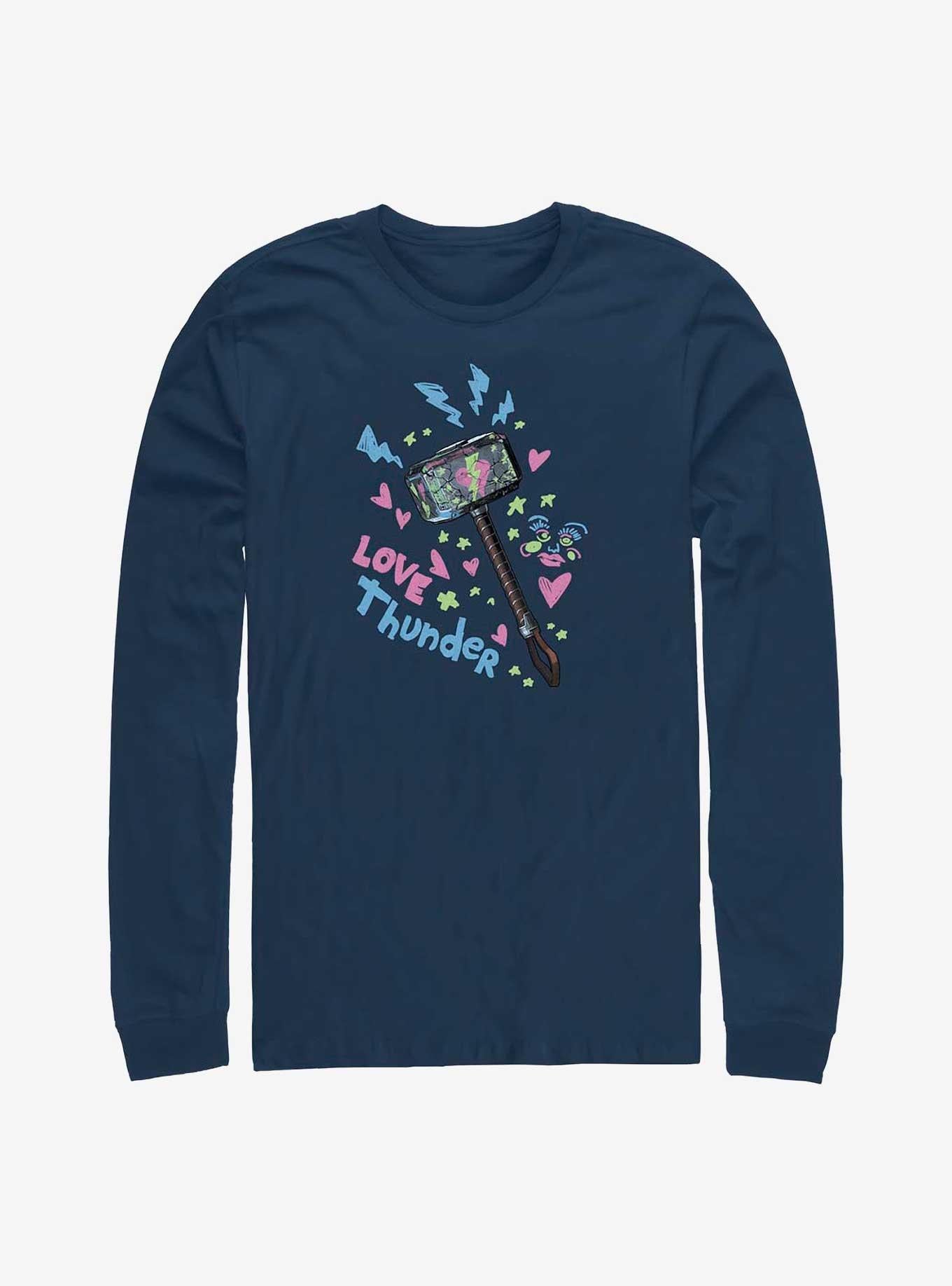 Superhero Love And Thunder Graffiti Hammer Long Sleeve Shirt Long Sleeve Tee Cozy Fit
