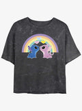 Cartoon Lilo Stitch Angel Stitch Love The Rainbow Mineral Wash Girls Crop Shirt T Shirt Gift Ready