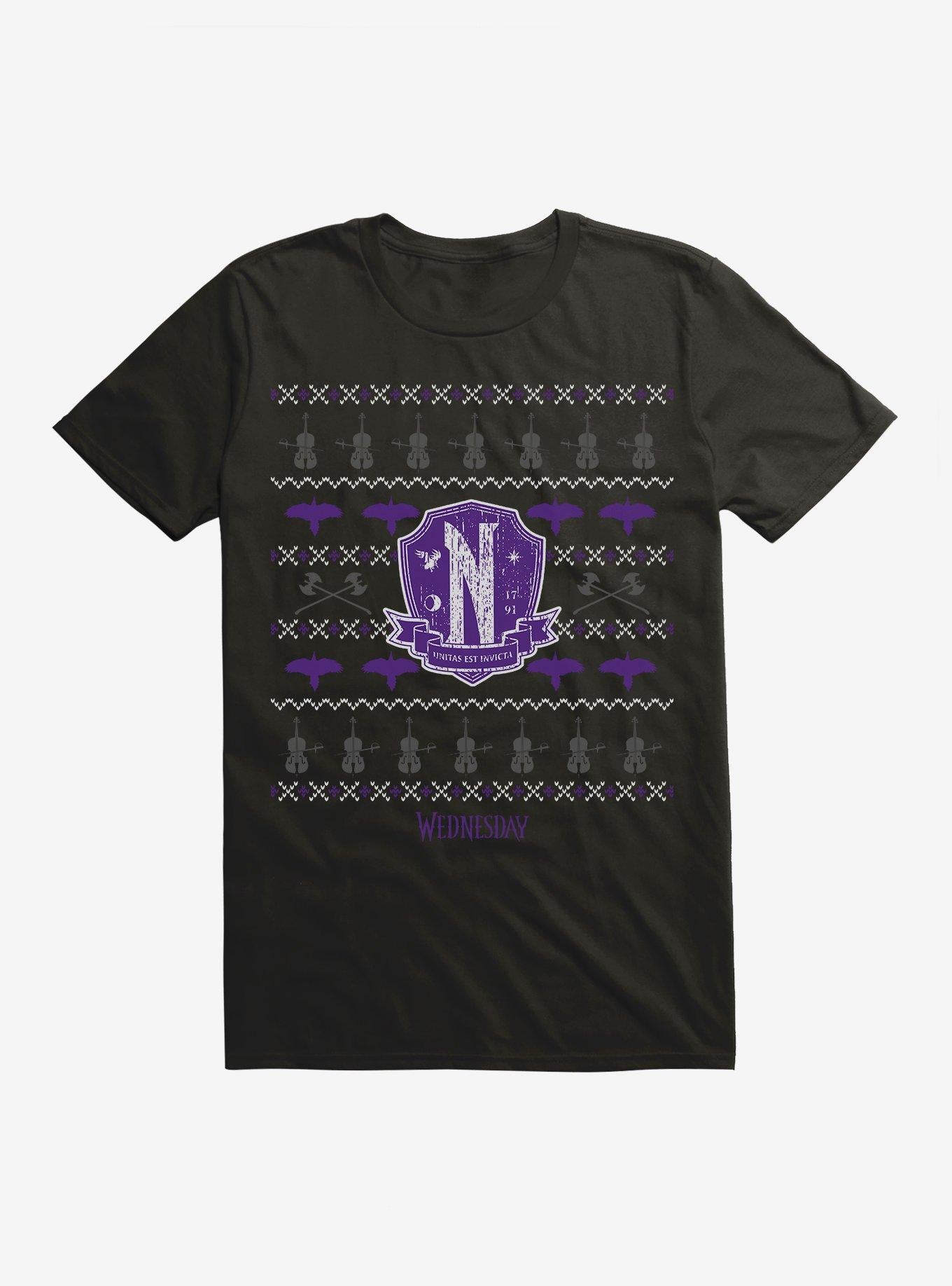 Wednesday Nevermore Christmas Sweater Pattern T-Shirt | Premium Unisex T-Shirt, Trending Graphic Tee