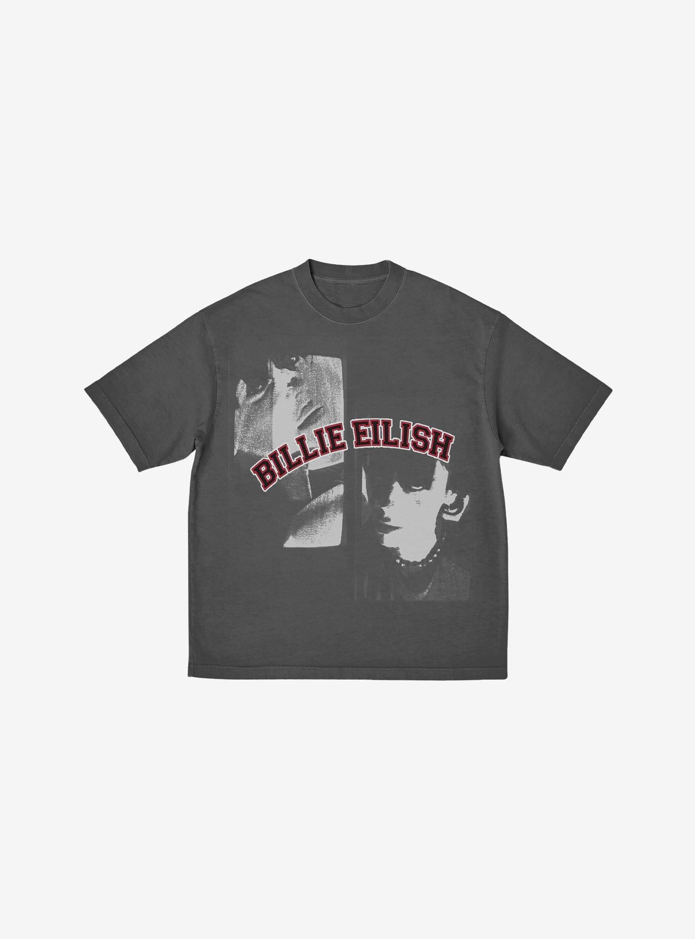 Billie Eilish Double Portrait Grey Boyfriend Fit Girls T-Shirt | Premium Unisex T-Shirt, Trending Graphic Tee