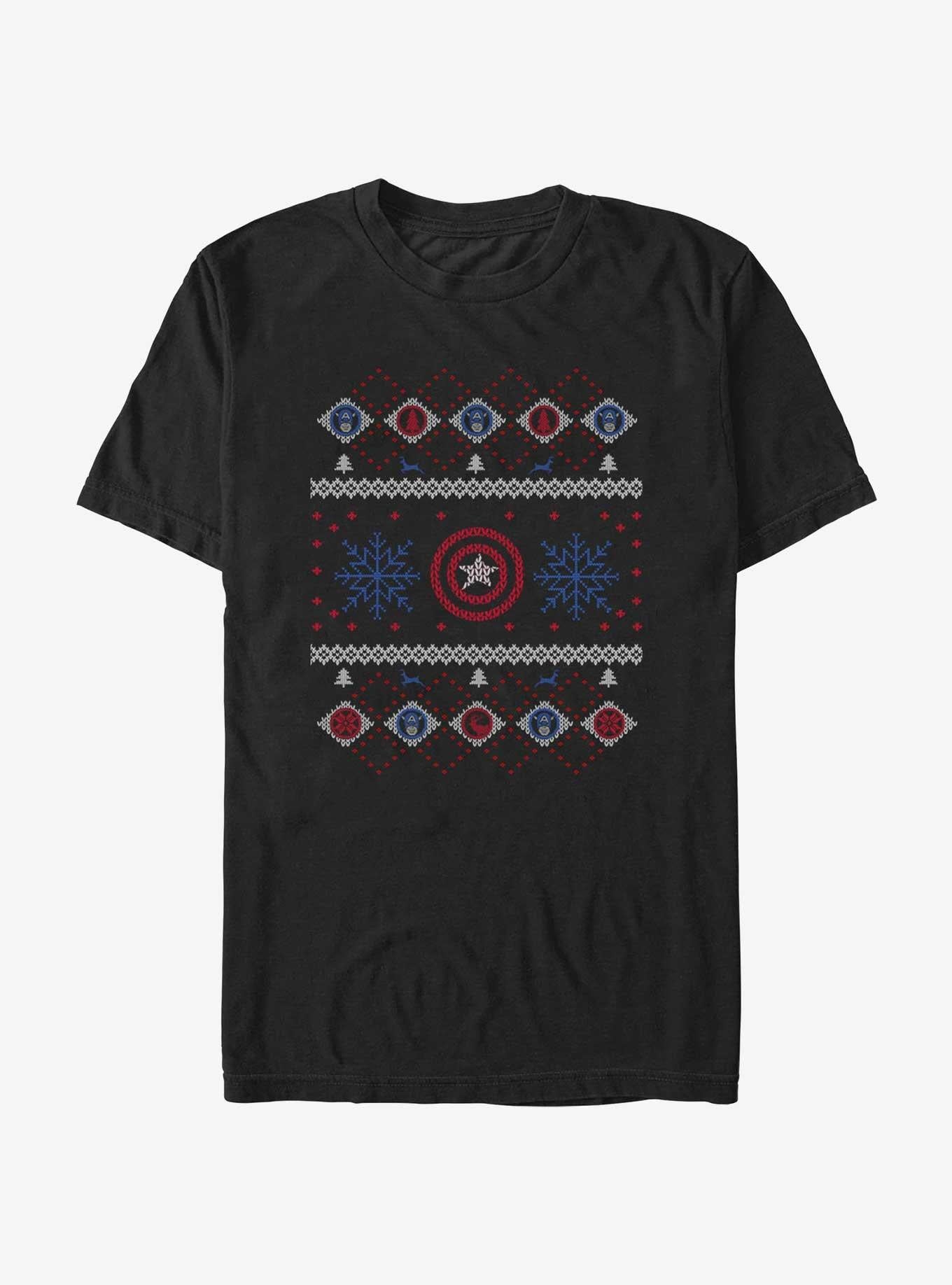 Marvel Captain America Snowflakes Ugly Christmas T-Shirt | Premium Unisex T-Shirt, Trending Graphic Tee