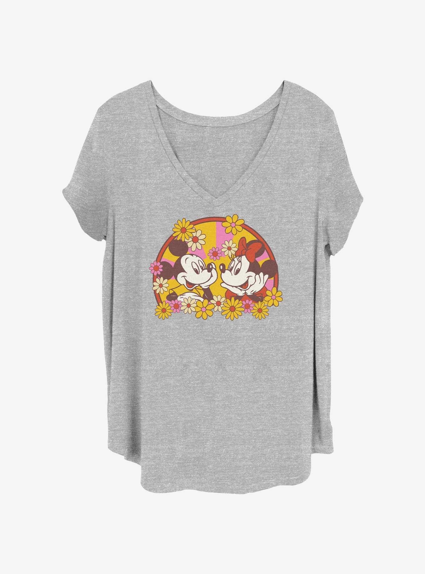 Cartoon Mickey Mouse Minnie Mouse Love Bloom Girls Shirt Plus Size T Shirt Cozy Fit