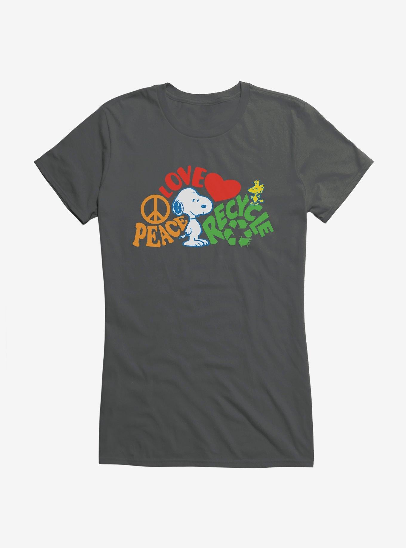 Peanuts Peace Love Recycle Girls Shirt T Shirt Premium Quality