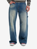 Embroidered Skull Washed Indigo Jeans Apparel Clean Design