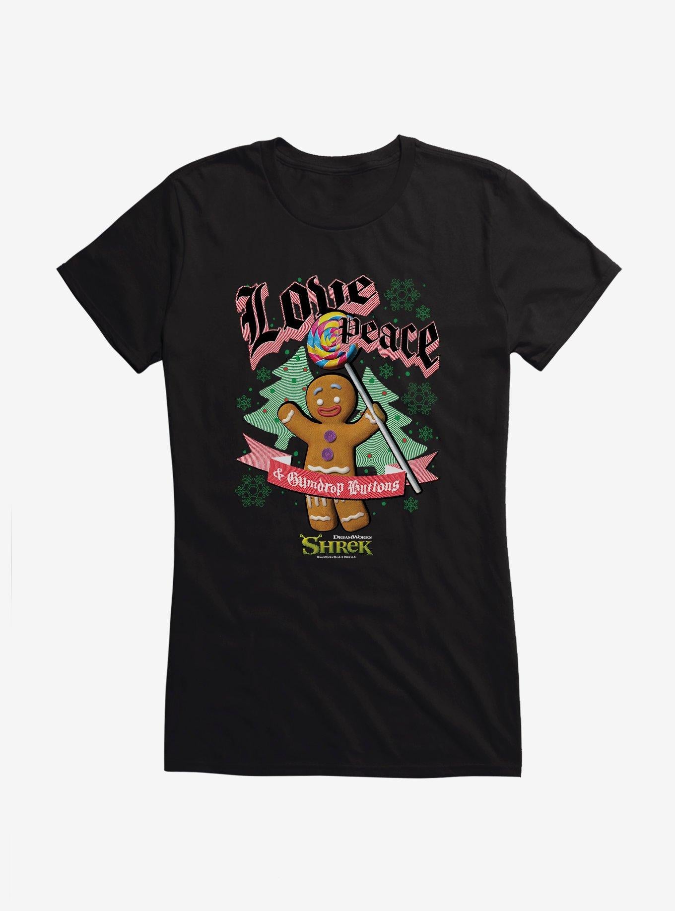 Shrek Love Peace Gumdrop Buttons Girls Shirt T Shirt Everyday Wear