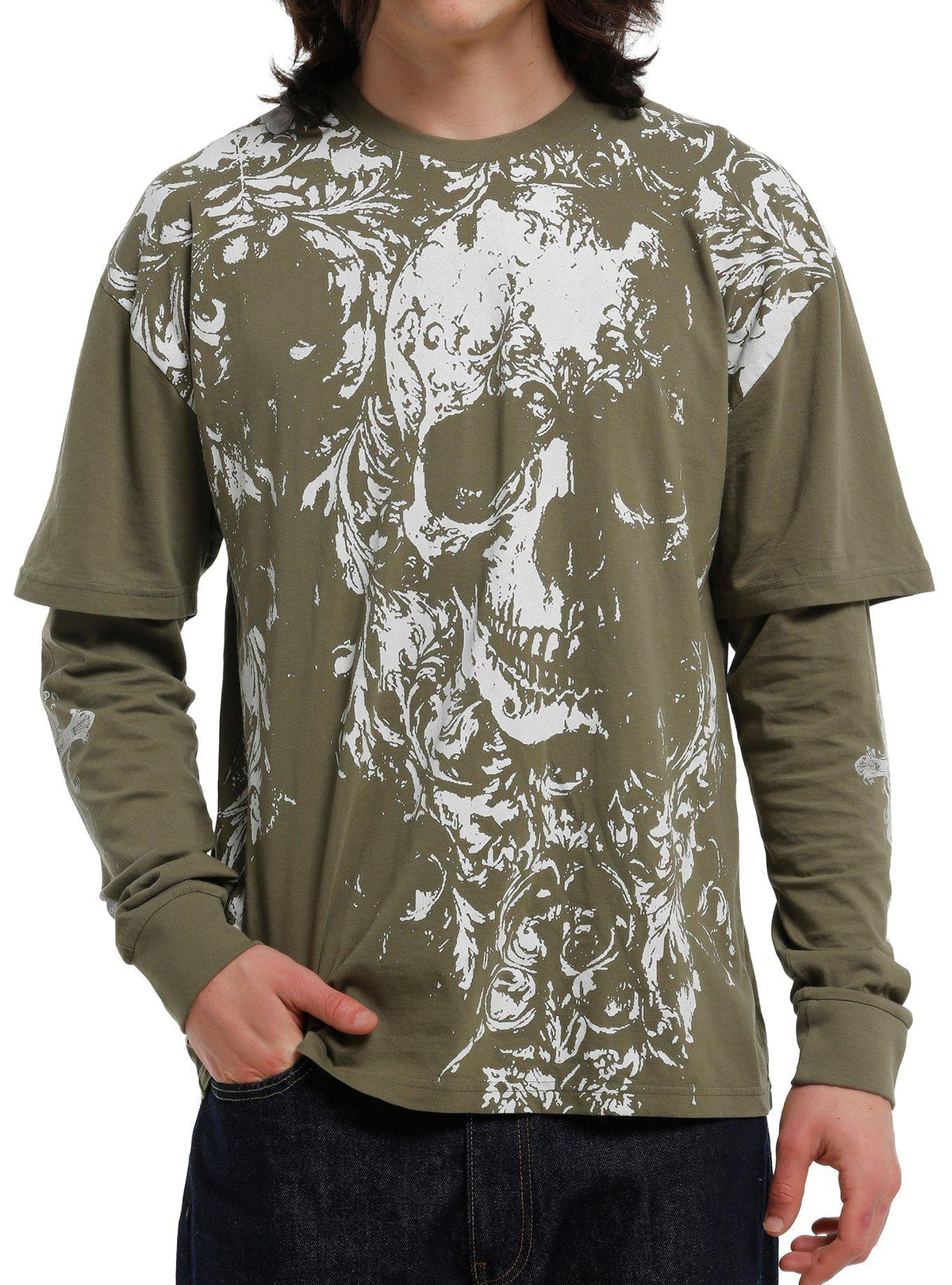 Green Skull Filigree Twofer Long-Sleeve T-Shirt