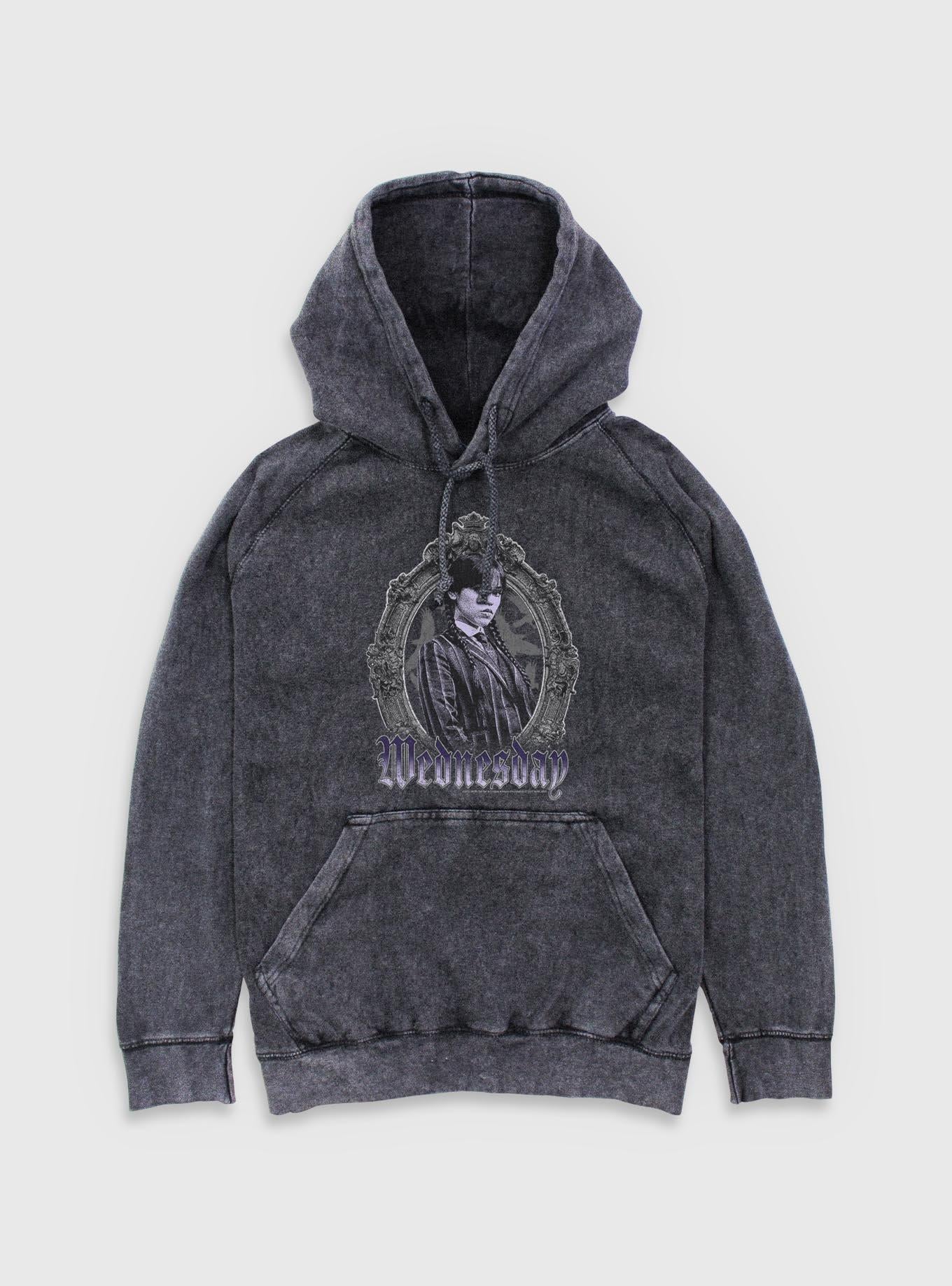 Wednesday In A Frame Mineral Wash Hoodie Hot Topic Exclusive