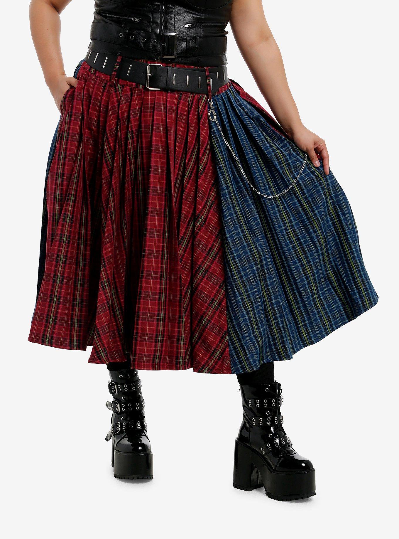 Social Collision Double Plaid Side Chain Midi Skirt Plus Size Apparel Gift Ready