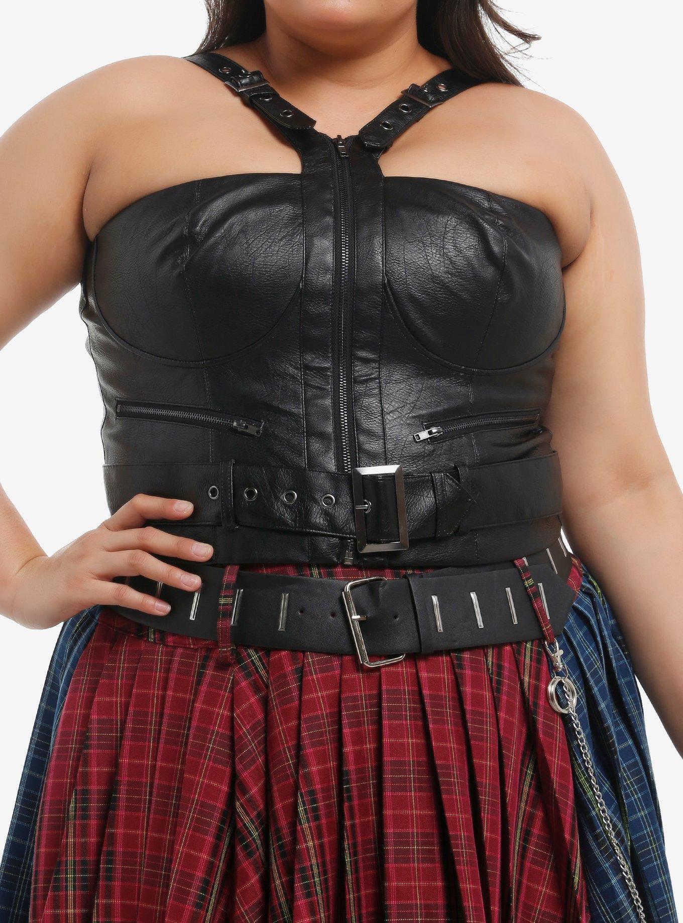Social Collision Black Grommet Faux Leather Girls Halter Top Plus Size Apparel Hot Pick