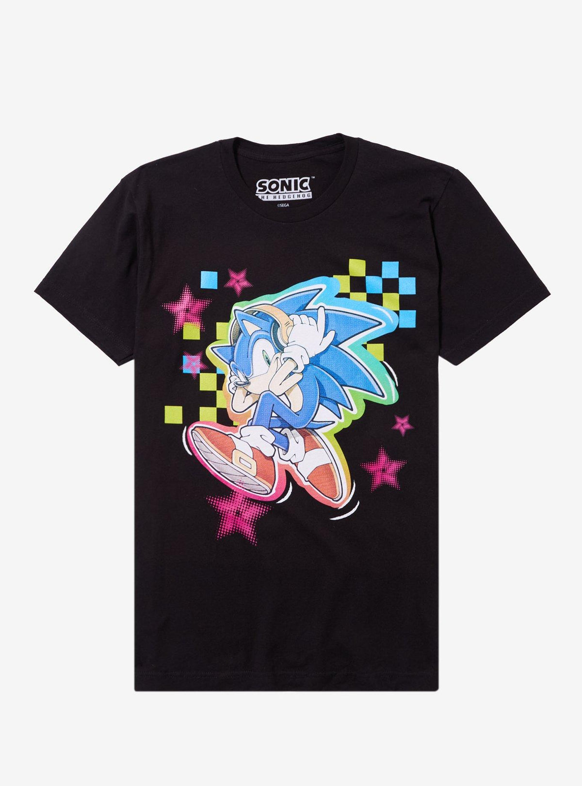 Sonic The Hedgehog Headphones Rainbow Checkered T-Shirt