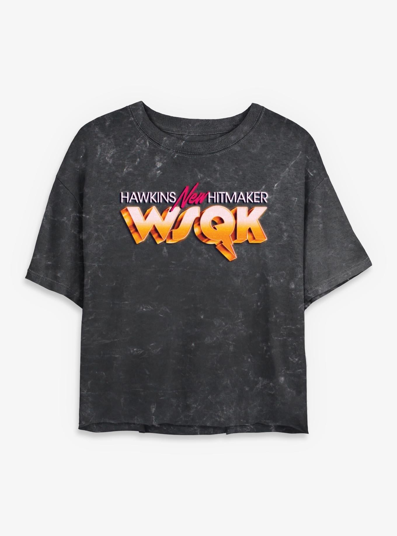 Stranger Things Hawkins New Hitmaker WSQK Girls Mineral Wash Crop T-Shirt | Premium Unisex T-Shirt, Trending Graphic Tee