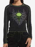 Social Collision Green Cyber Skull Girls Long-Sleeve T-Shirt