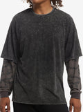Grey Cross Chain Stud Twofer Long-Sleeve T-Shirt