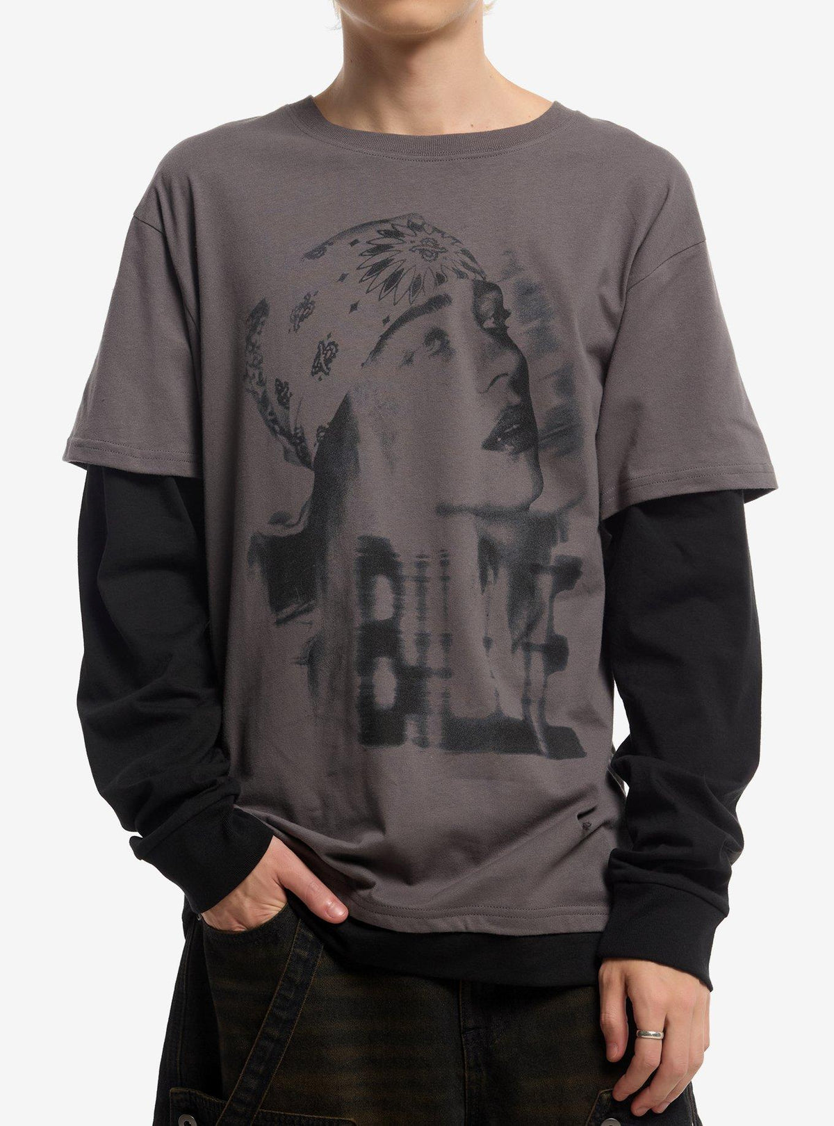 Billie Eilish Faded Portrait Name Twofer Long-Sleeve T-Shirt