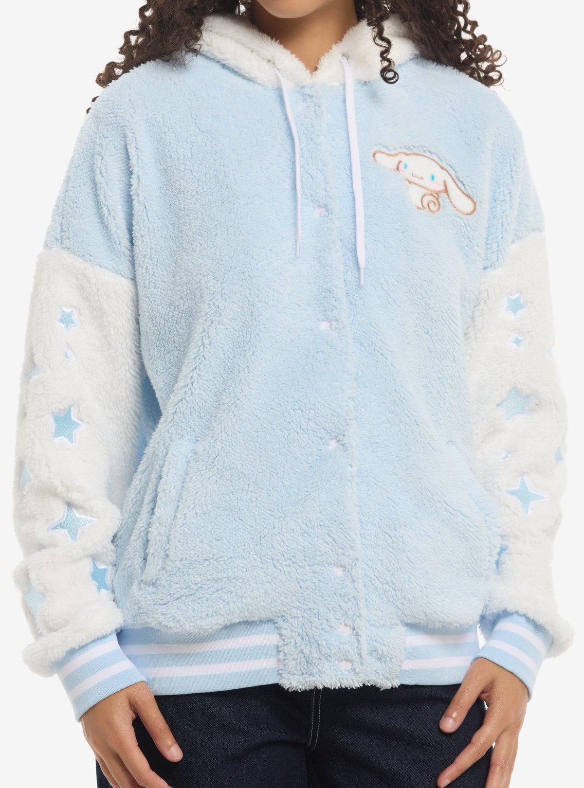 Cinnamoroll Figural Hood Girls Fuzzy Varsity Jacket