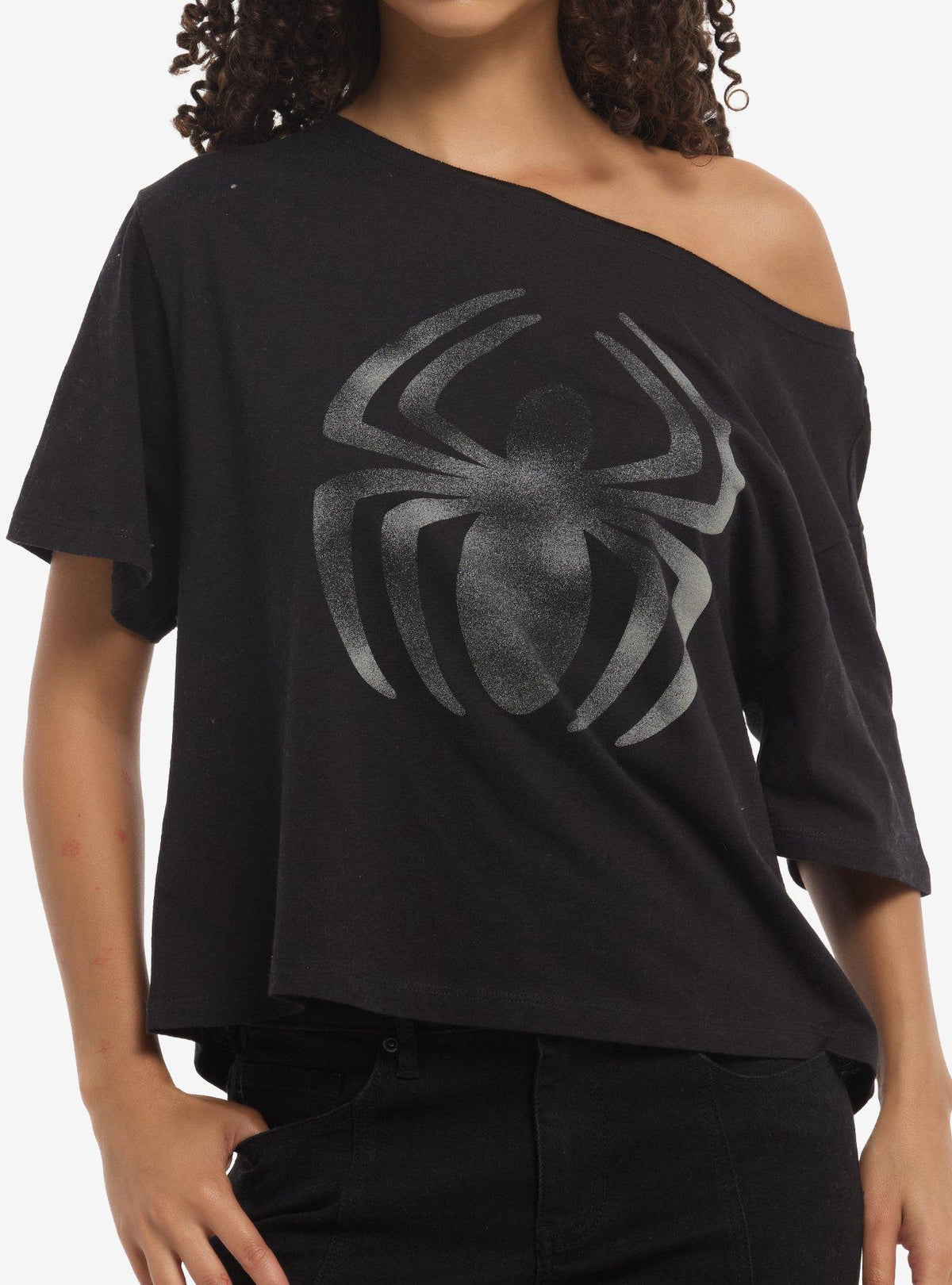 Marvel Spider-Man Logo Girls Off-Shoulder T-Shirt