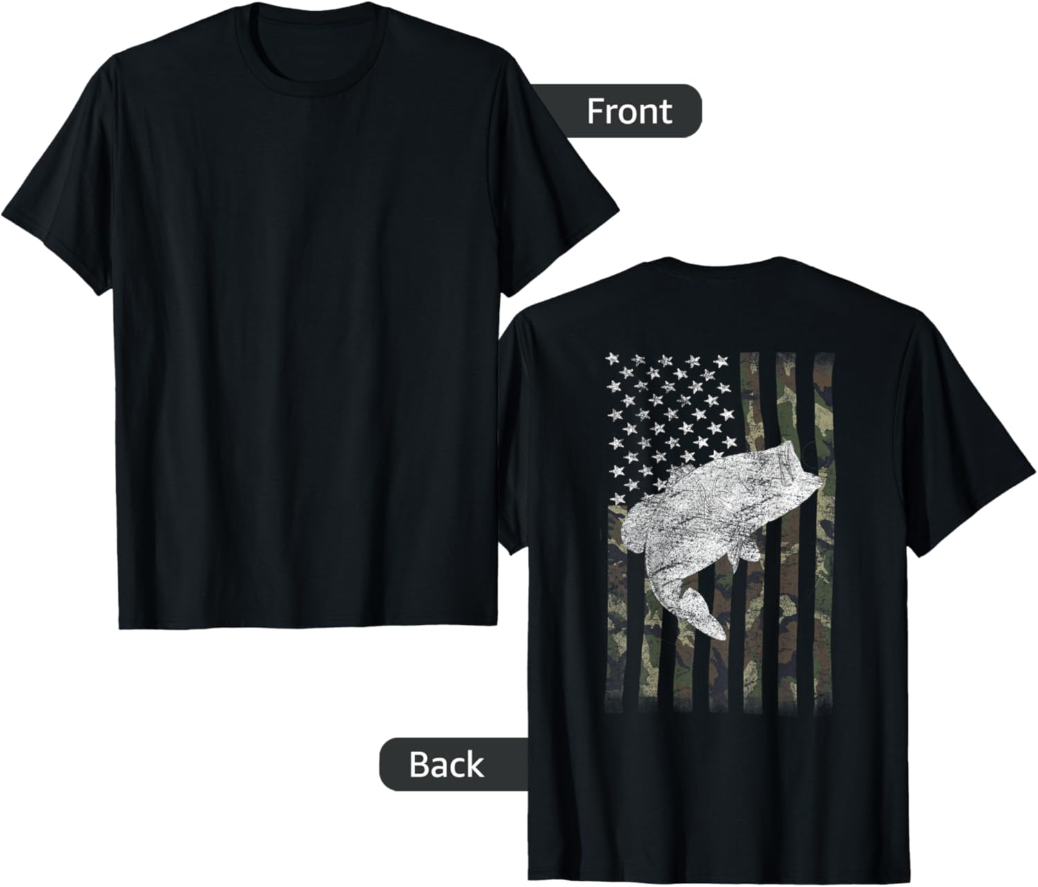 Bass Fishing American Camo Usa Flag For Fisherman On Back
