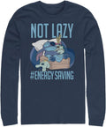 Big Tall Mens Lilo Stitch Lazy Energy Tops Long Sleeve Tee Shirt