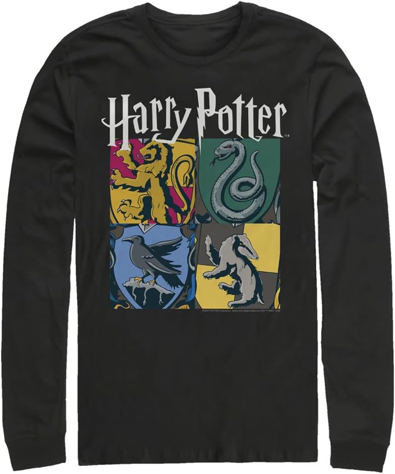 Harry Potter Mens Deathly Hallows All Houses Tops Long Sleeve Tee Shirt