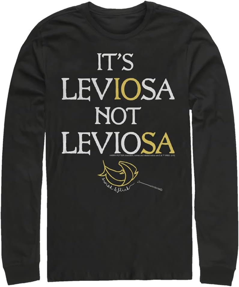 Harry Potter Mens Deathly Hallows Leviosa Tops Long Sleeve Tee Shirt