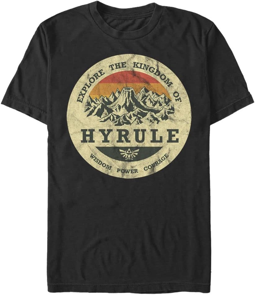 Nintendo Explore Hyrule Mens Tall Tops Short Sleeve Tee Shirt Black
