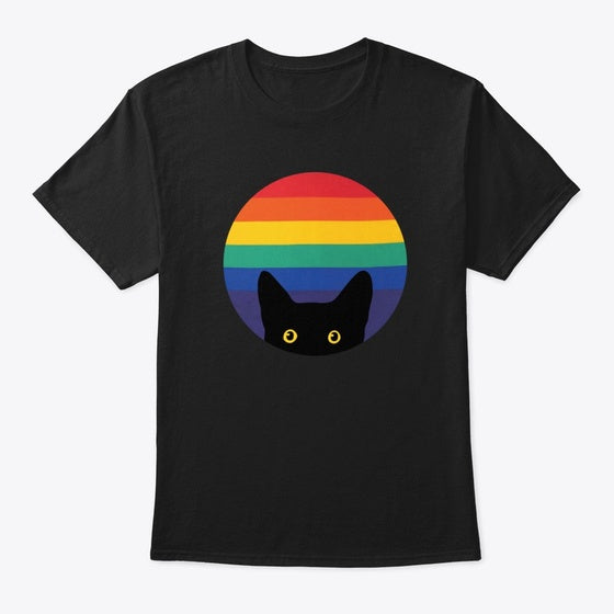 Peeking Cat in Rainbow Circle | Premium Unisex T-Shirt