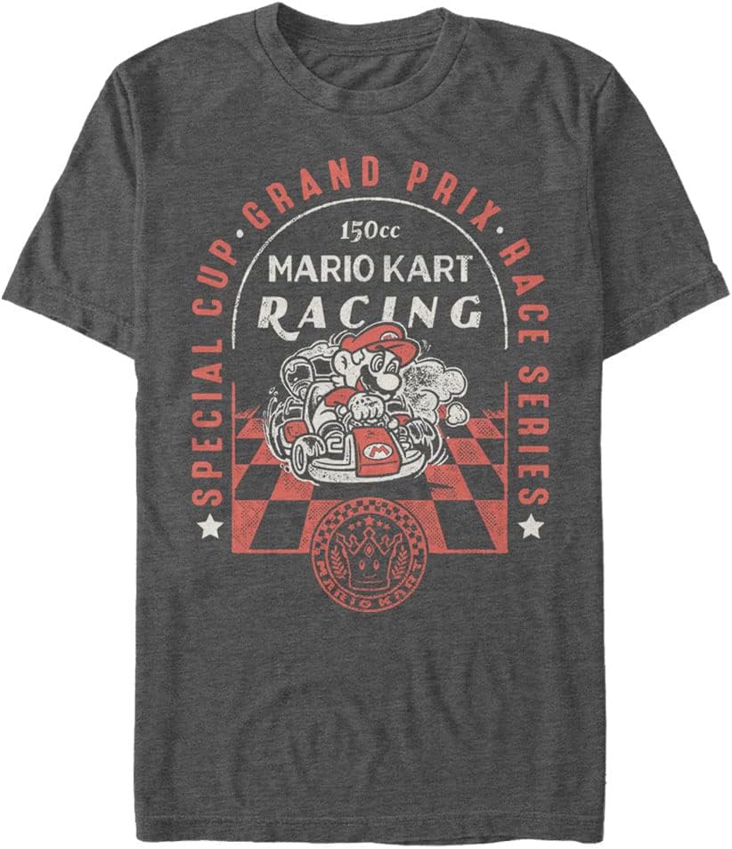 Nintendo Checkered Passed Mens Tall Tops Short Sleeve Tee Shirt Charcoal Heather