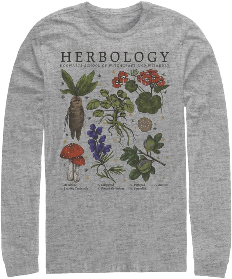 Harry Potter Mens Deathly Hallows Herbology Tops Long Sleeve Tee Shirt