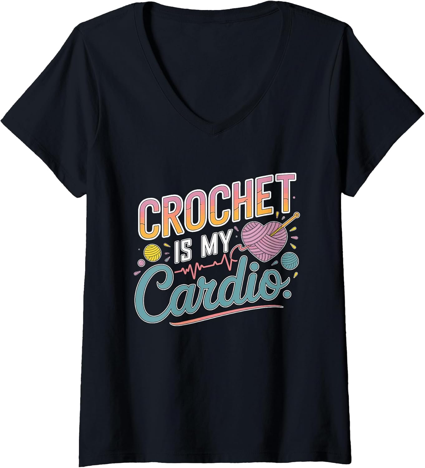 Womens Funny Crochet Lover Knitting Yarn Crocheter Design V-Neck T-Shirt