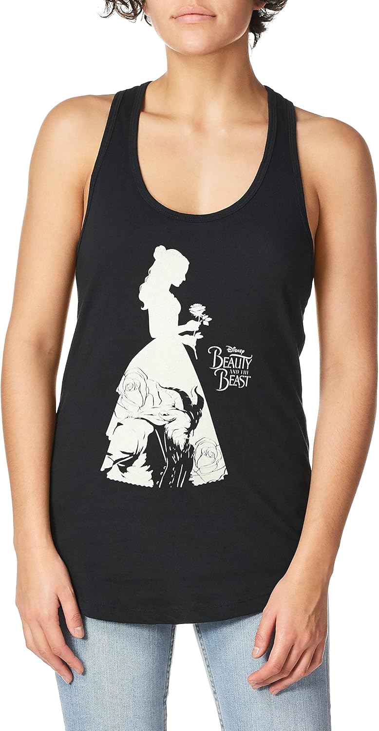 Womens Beauty Beast Belle Silhouette Racerback Tank Top