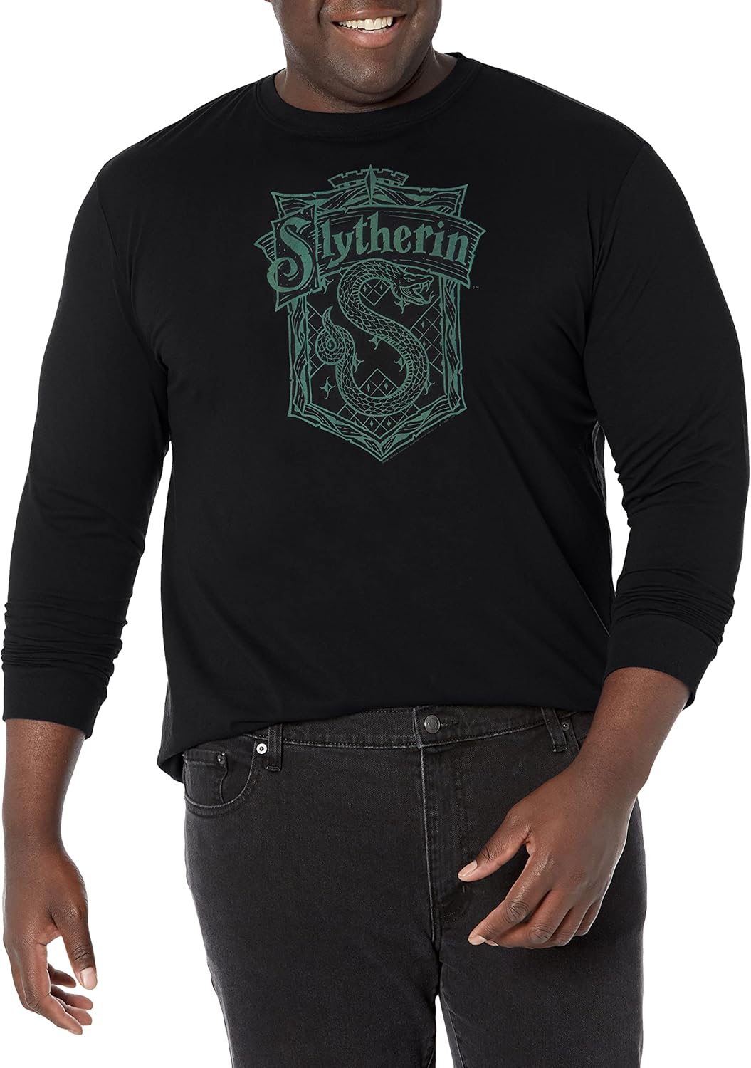 Harry Potter Mens Big Tall Slytherin Crest Long Sleeve T Shirt Large
