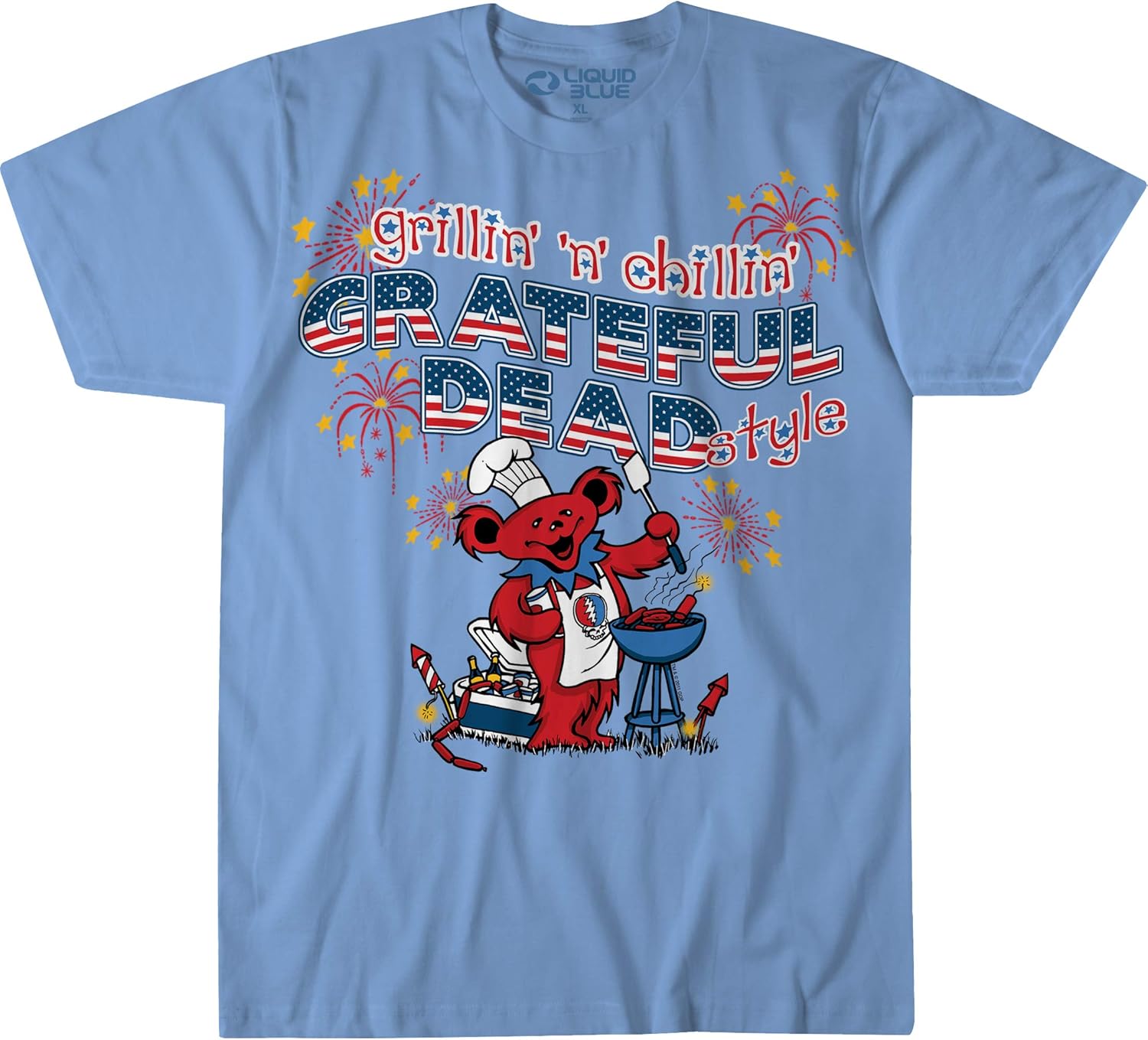 Liquid Blue Unisex Adult Standard Grateful Dead Grillin N Chillin 4Th Of July Short Sleeve Tee