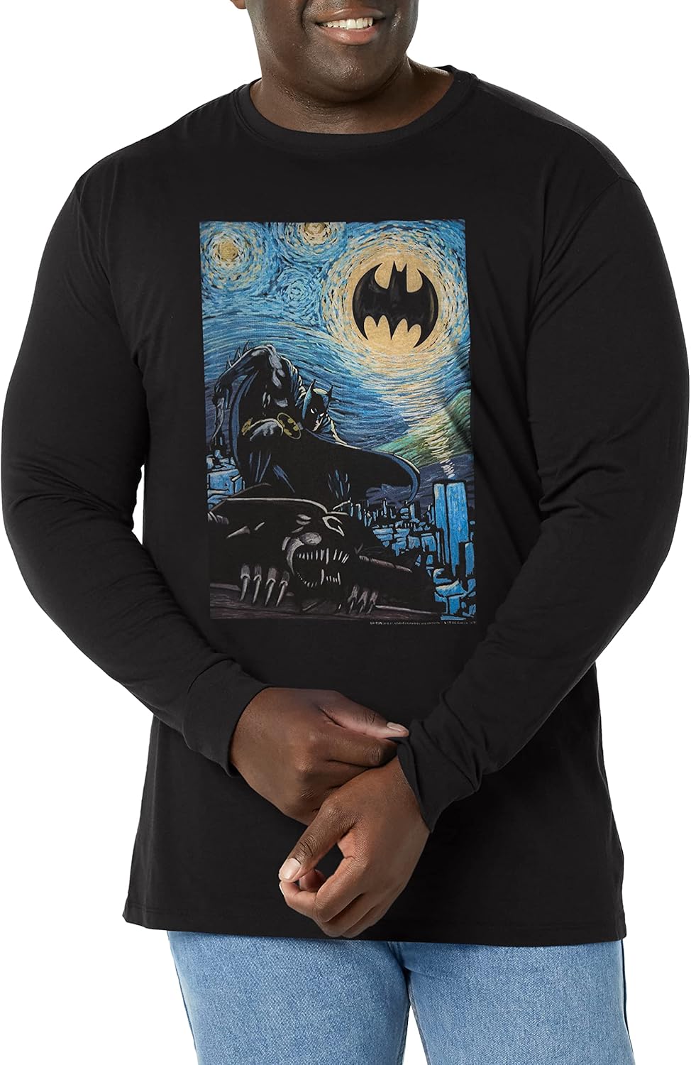 Warner Brothers Big Tall Batman Starry Mens Tops Long Sleeve Tee Shirt