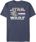 Star Wars Mens Millennium Falcon Patriotic Stripes T Shirt Navy Blue Heather