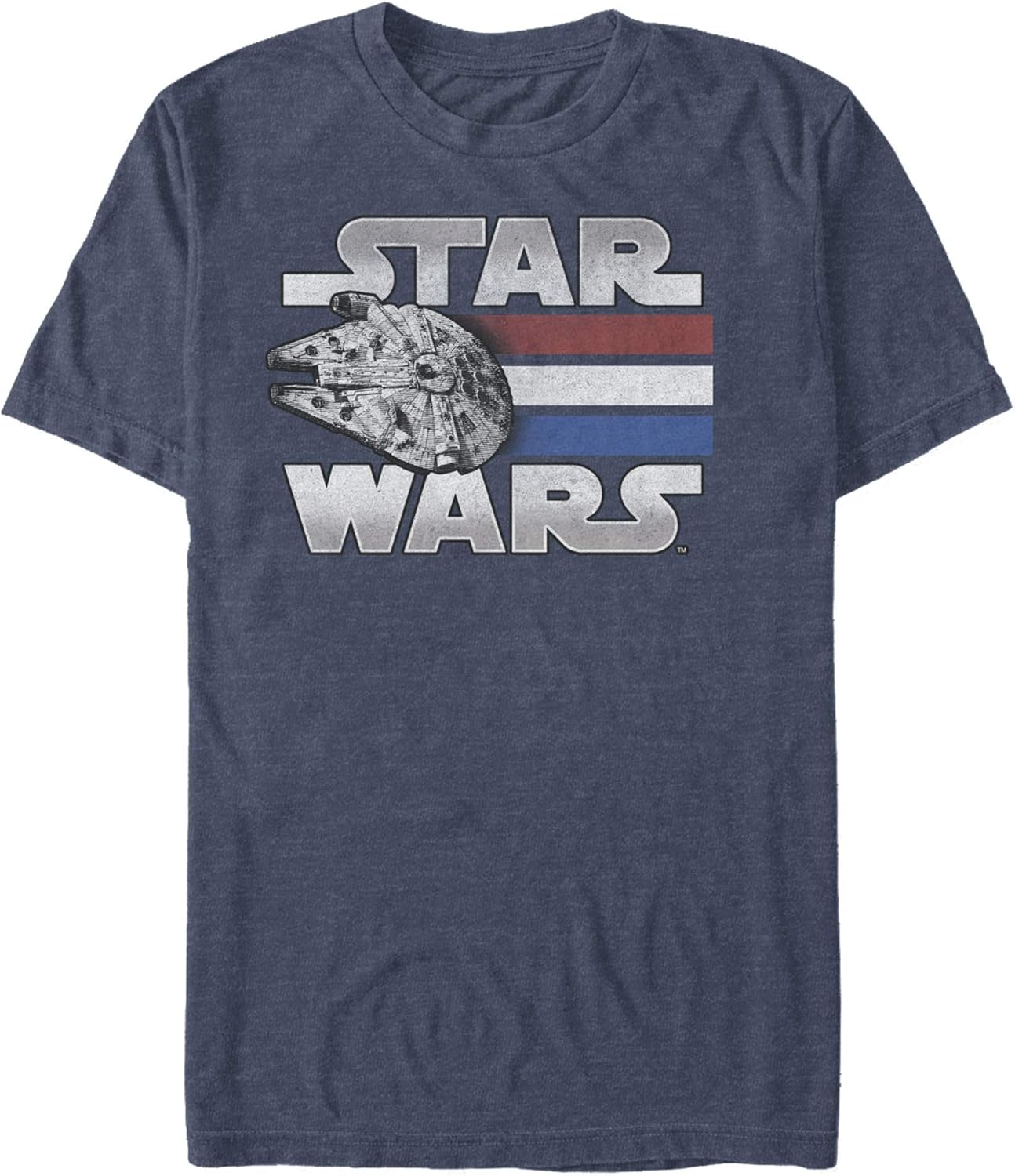 Star Wars Mens Millennium Falcon Patriotic Stripes T Shirt Navy Blue Heather