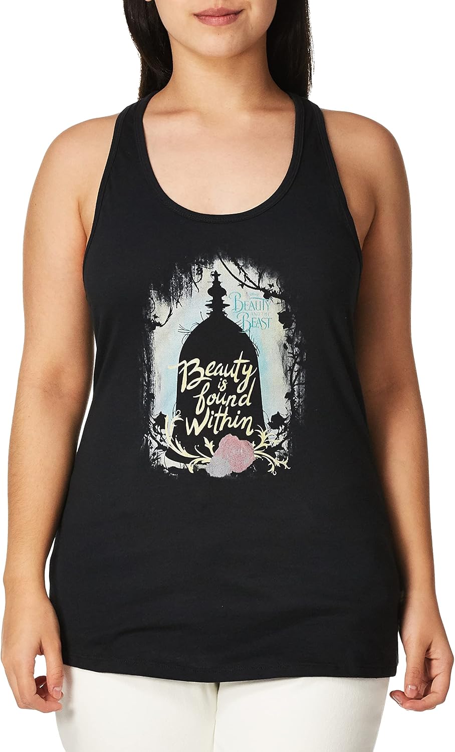 Womens Beauty Beast Belle Rose Racerback Graphic Tank Top