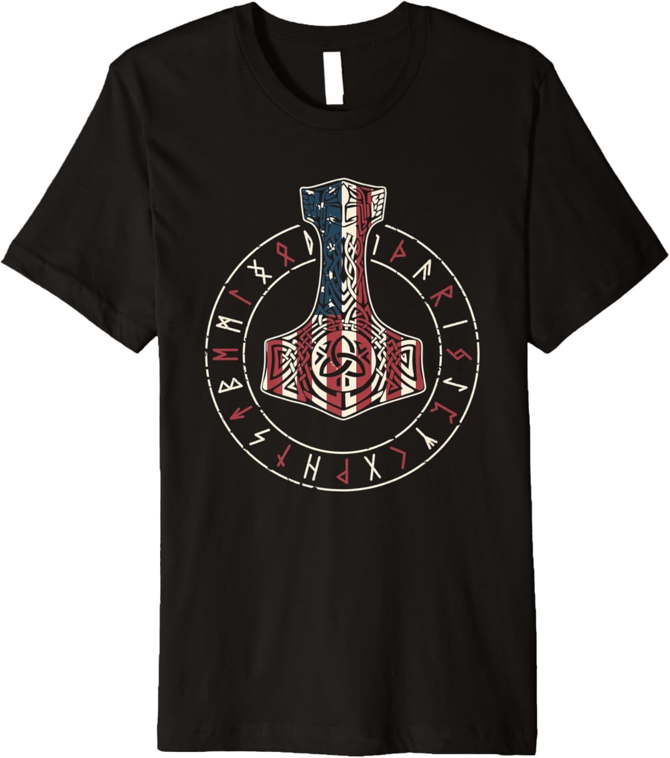 Viking Thors Hammer Runic Circle American Flag Runes Premium