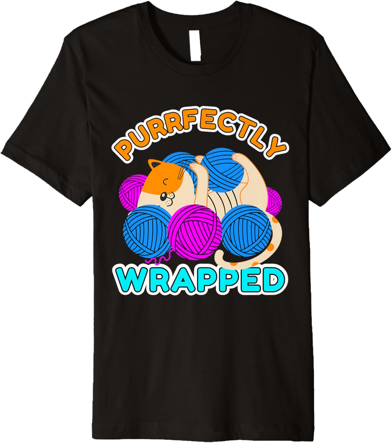Funny Cat and Yarn Lover Tee - Purrfectly Wrapped Cat Premium