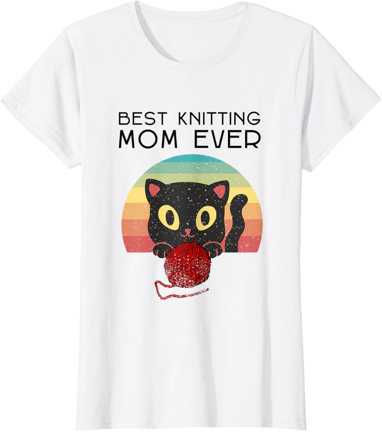 Womens Best Knitting Mom Ever Vintage Cat Retro Sunset Yarn