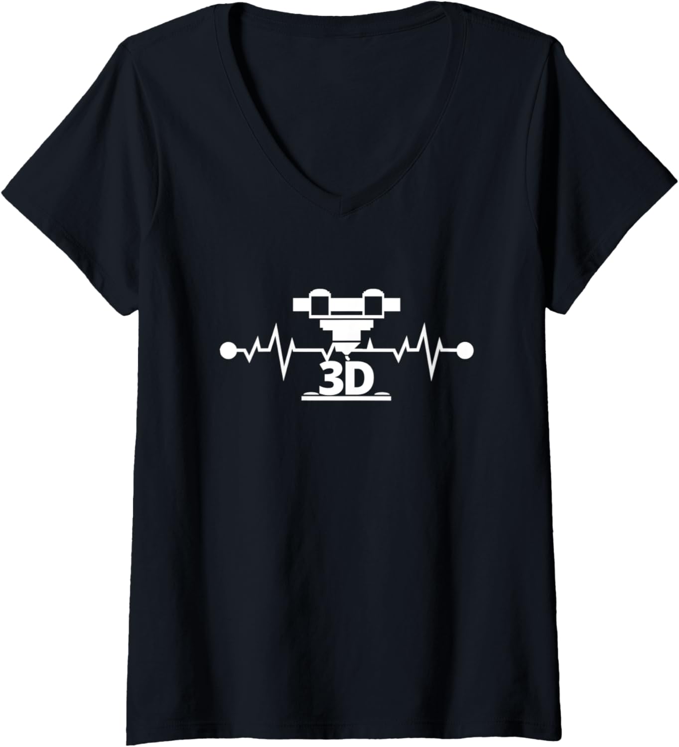 Womens Funny 3D Printer Heartbeat 3D Printing V Neck