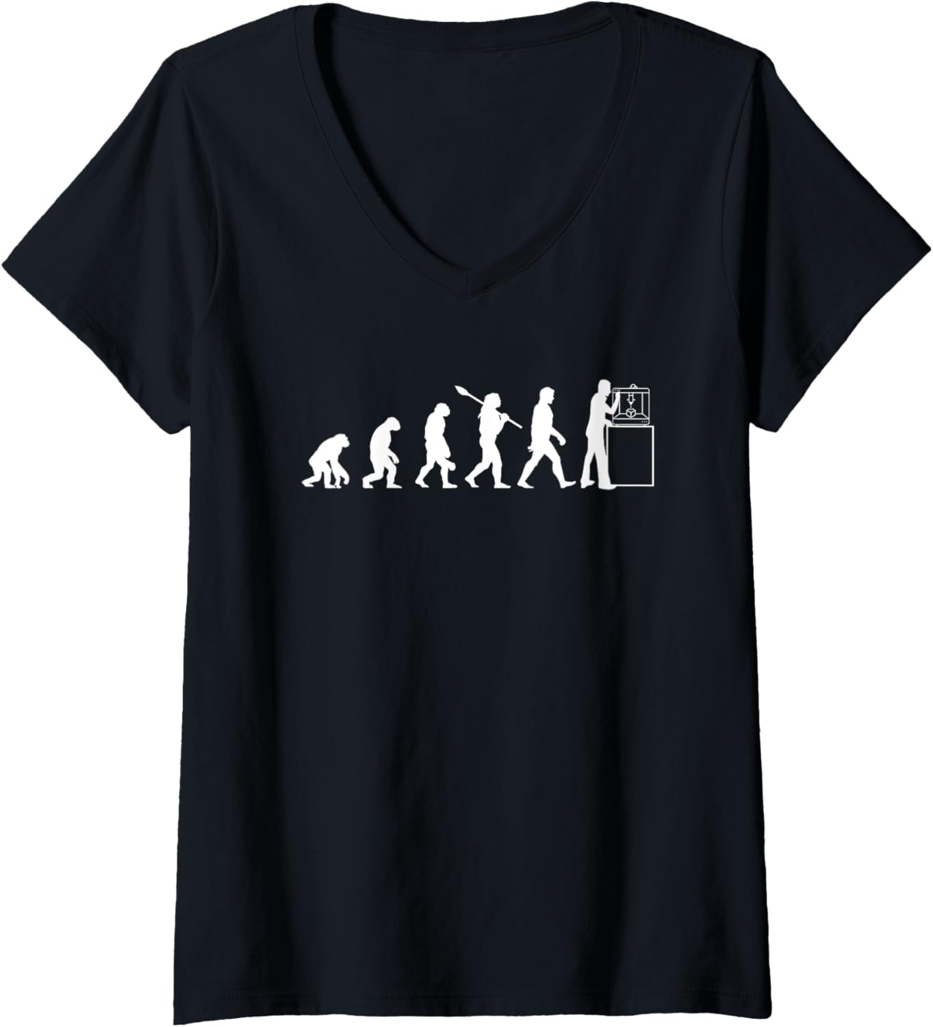 Womens 3D Printing Human Evolution Silhouette 3D Printer Lovers V Neck