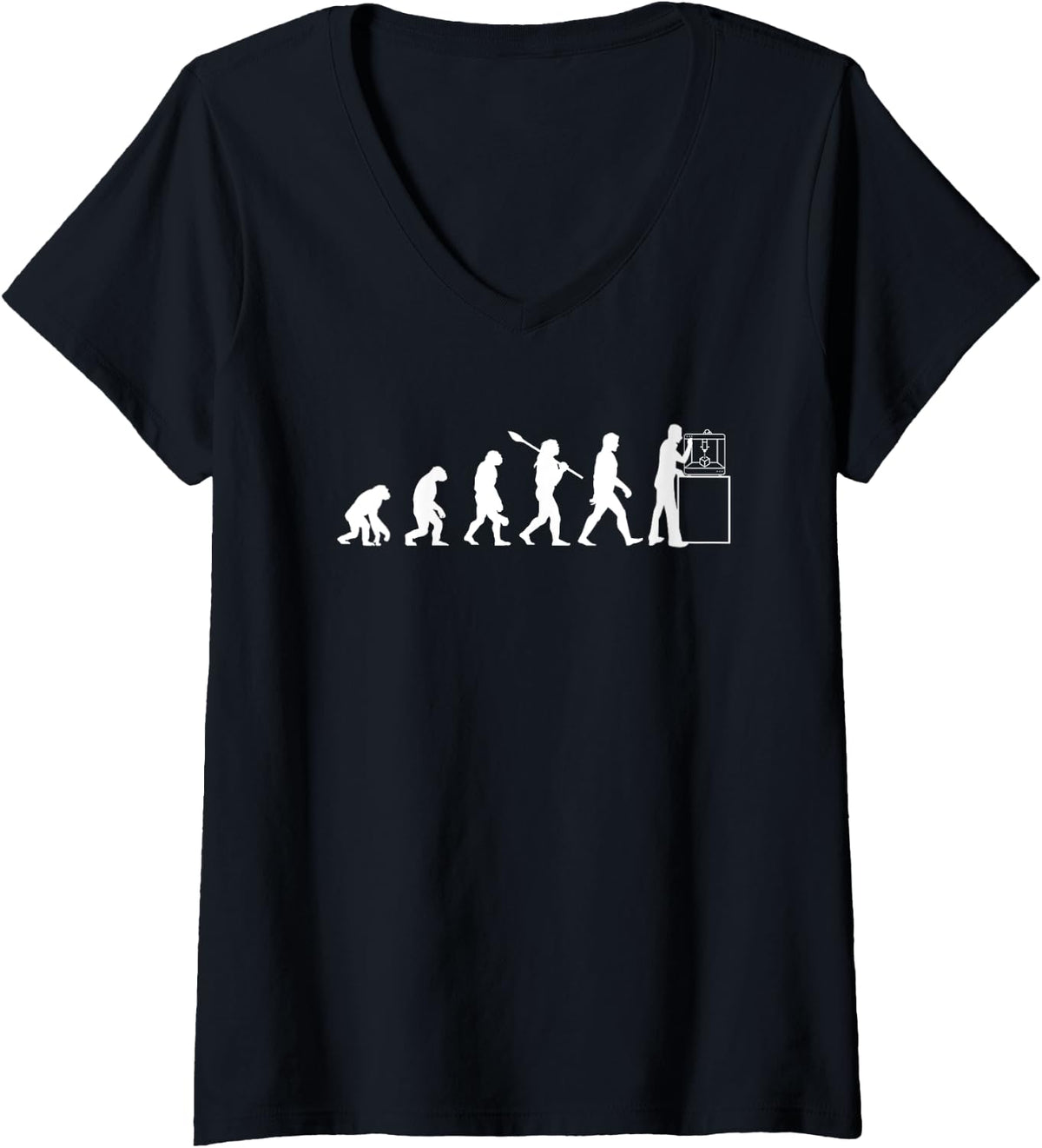 Womens 3D Printing Human Evolution Silhouette 3D Printer Lovers V Neck