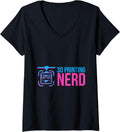 Womens 3D Printing Nerd 3D Printer Filament Pink Blue Geek V Neck