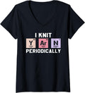 Womens Funny Scientist Knitting I Knit Yarn Periodically Crochet V-Neck